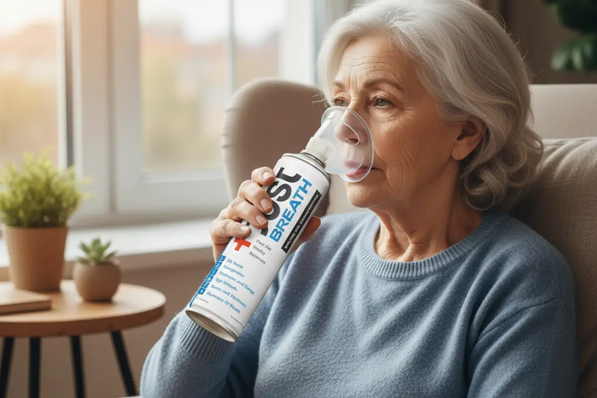 Lightweight portable oxygen can for travel and outdoor use.